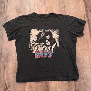 VTG‎ Kiss I Wanna Rock and Roll Adult Large Shirt Boxy Punk Rock Lightweight